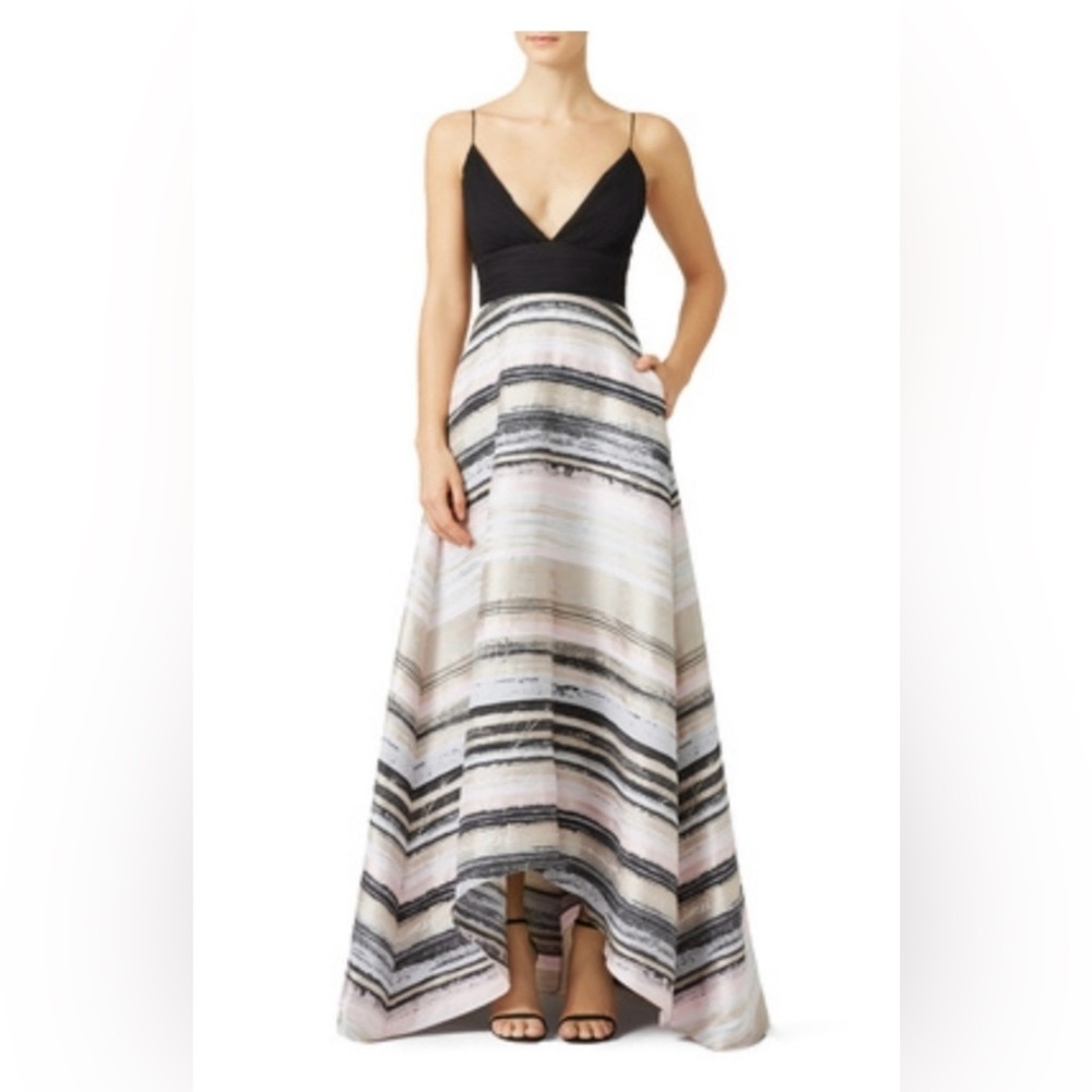 EUC Badgley Mischka Neutral Stripe Gown